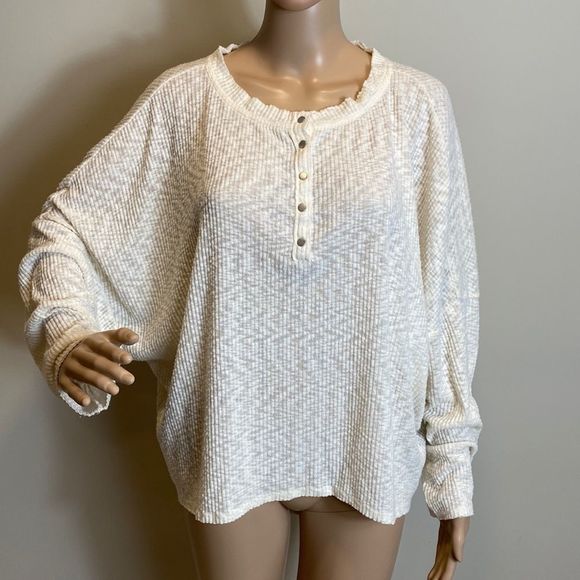 Urban Outfitters cream Boho Holland Thermal Henley Top
